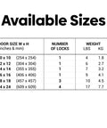 Available sizes for the Rock Solid 12X12 Flush Metal Access Panel For Walls And Ceilings, showing dimensions and weight.