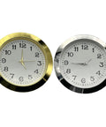 Gold and silver 55mm clock inserts with Arabic numerals. 55mm Clock Insert With Arabic Numerals For Repair Or Upgrade Projects Durable Alloy Construction Easy Read Face For Watchmakers DIY Enthusiasts And Repair Pros Ready To Install And Restore Timely Classic Style.