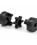 Flexible Three Piece L Jaw Coupling Set For Half To One Inch Shafts With Buna N Rubber Spider L075 One Eighth Inch Keyway And One Quarter Inch Keyway Compatible With Lovejoy Martin Browning L Jaw Couplers For Log Splitter And Hybrid Equipment, shown with spider and two hubs
