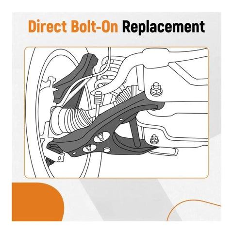 Diagram of front lower control arm pair for Dodge Dart 2013 2016 and Chrysler 200 2015 direct fit, bolt-on replacement