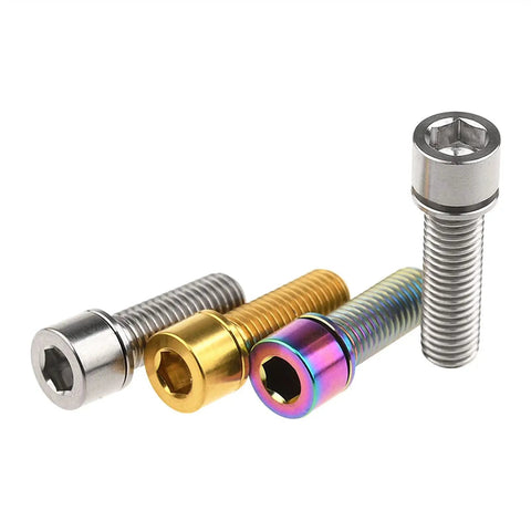 Killer Set of 5 M7 Titanium Bolts with Hex Socket Cylinder Head and Matching Washers Sick Rainbow Finish Bike Hardware.
