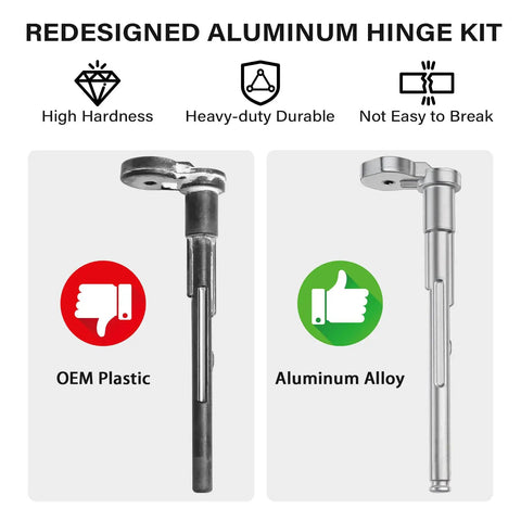 Comparison of OEM plastic and aluminum alloy hinge pins for Permanent Fuel Tank Repair Kit With Fuel Door Hinge Pin And Gas Door Spring For 2019-2025 Silverado Sierra 1500 And 2020-2025 Silverado Sierra 2500 3500 Fits Most Bed Lengths DIY Friendly.