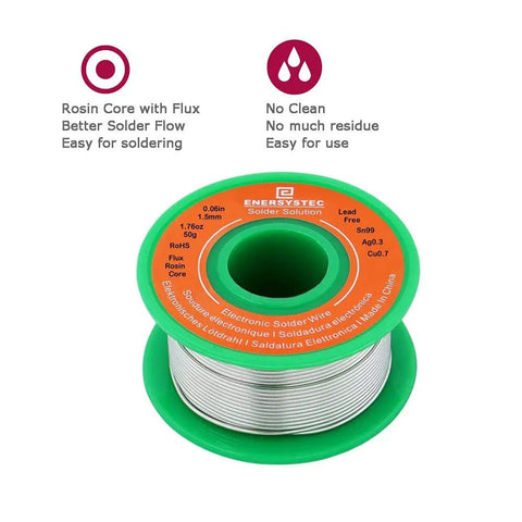 1.5mm Lead Free Rosin Flux Core Solder Wire 0.06 Inch Diameter 50g 1.76oz Sn99 Ag0.3 Cu0.7 spool for MCU soldering