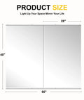 Diagram of two pack 48 by 28 inch home gym wall mirrors frameless tempered glass full length HD reflection no distortion large body mirror