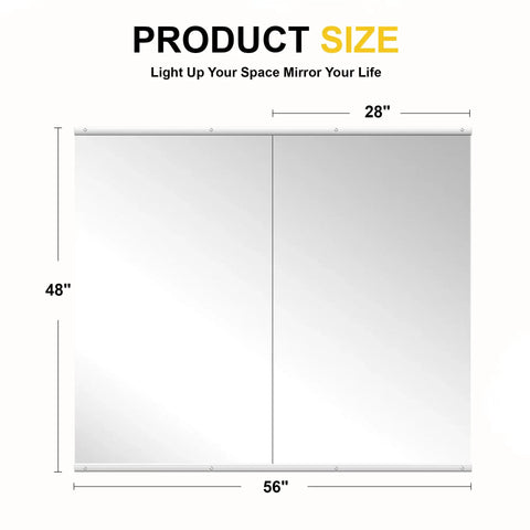 Diagram of two pack 48 by 28 inch home gym wall mirrors frameless tempered glass full length HD reflection no distortion large body mirror