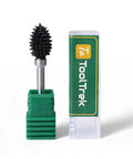 Tough As Nails Spike Flame Rotary Burr Packed In Dense Tungsten Carbide for wood and metal carving, with green storage case.
