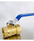 Built Tough Solid Brass BSP Thread Ball Valve With Heavy Duty Lever Handle And Cool Green Vinyl Grip For Foolproof Water Oil And Gas Line Plumbing Up to 300 Psi With Zero Drama, showcasing its brass body and lever design.