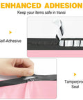 Close-up of light pink self-seal poly mailer bags showing tearproof design and adhesive seal, perfect for secure shipping.