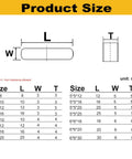Front view of round-ended feather key size diagram showing L, W, T and mm size table.
