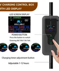Level 2 Portable EV Charger 32 Amp 220 240 V NEMA 6-50 Plug 16.4 ft Cable LED control display showing charging options