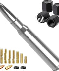 Chrome Bullet Antenna With Valve Stem Caps Mast For Chevy Silverado Ford F Series Denali Jeep Trucks Car Wash Safe Weatherproof Upgrade