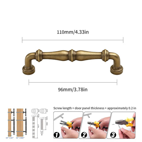 Two Pack Bronze Vintage Brass Cabinet Pulls 3.78 Inch Die Cast Hardware Handle for Kitchen Cabinets Wardrobes Drawers Dressers