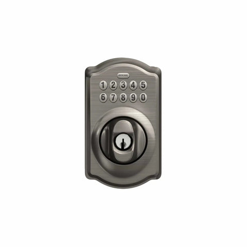 Camelot Electronic Keypad Deadbolt Lock With Keyless Front Door Entry In Antique Pewter Finish, Mechanical Key Backup Included