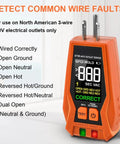 Three-Wire 120V AC Outlet Tester With GFCI Function, Detects Open Ground, Open Neutral, Hot Ground Reverse, Hot Neutral Reverse, Open Hot, Dual Open, Color LCD Screen, LED Indicator Lights, Must-Have Standard 3-Wire Receptacle Tester, orange handheld