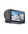 Knockout 4K Action Camera With Hella Solid Build And Smooth 120fps Shooting For All Your Adventure Sports And Vlogging Sessions Featuring Sick Image Stabilization And Marathon Battery Power Plus Smart Tracking showing a skier on screen