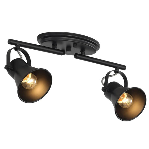 Two Light Black Track Lighting Kit With Adjustable Heads, Industrial Ceiling Spotlight Fixture for Kitchen, Living Room, etc.