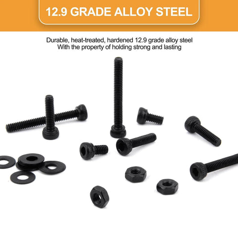660 Piece M2 Socket Head Cap Screws Kit With Nuts And Washers Black Oxide 2mm Thread Hex Drive fully threaded alloy steel