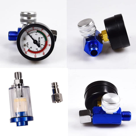 Quarter Inch Air Compressor Oil Water Separator with regulator gauge, inline filter, aluminum alloy construction, 0-140 PSI
