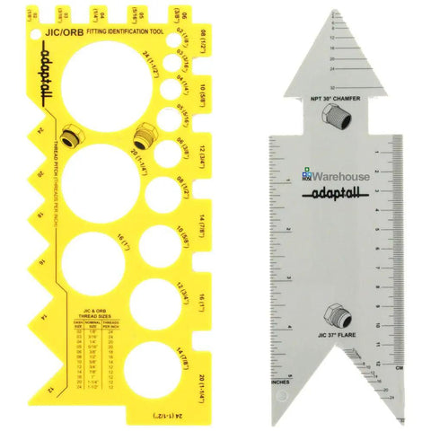 SAE American Thread Identification Kit With Adaptall Gauges for NPT NPSM ORS ORFS ORB AN JIC 37 showing yellow and white gauge tools