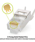 Cat6 Cat6A RJ45 Pass Through Modular Plugs Shielded STP Ground Connector UL Listed EZ Crimp Gold Plated 3 Prong 8P8C