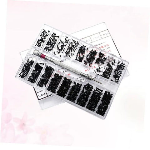 Two Piece Miniature Screw Set With Countersunk Round Screws For Small Machines Notebooks And Glasses Repair in storage box