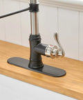 Dual Finish Kitchen Faucet In Black And Brushed Nickel With Pull Down Sprayer And Three Spray Modes Single Handle High Arc Commercial Style.