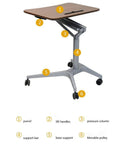 Rolling Laptop Desk With Adjustable Height Stand Ergonomic Portable Workstation For Home Office Gaming Setup features lift handles and movable pulleys.