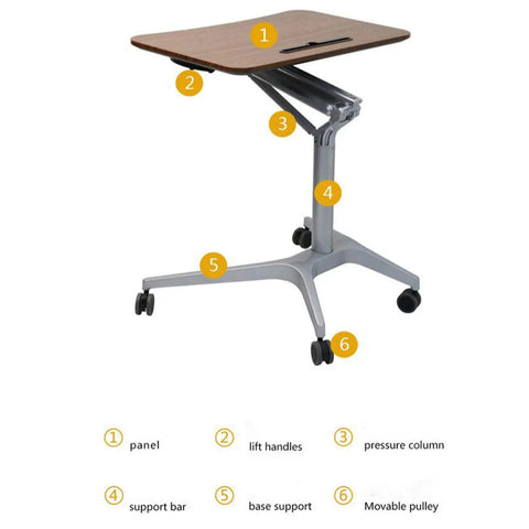 Rolling Laptop Desk With Adjustable Height Stand Ergonomic Portable Workstation For Home Office Gaming Setup features lift handles and movable pulleys.
