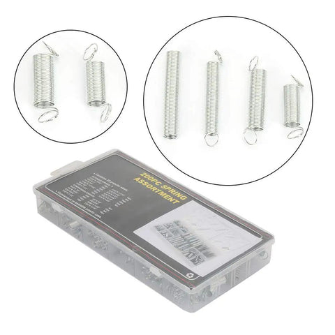 Ultimate 200 Pcs Spring Assortment Kit With 20 Sizes For Any Home Repair Job Featuring Heavy Duty Extension And Compression Springs Stored In A Snazzy Organized Box For Super Easy Access And Quick Fixes. 200-piece spring assortment box
