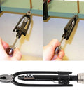 Heavy Duty Steel Alloy Safety Wire Pliers With Spring Return being used for wire twisting in automotive machinery repair