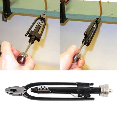 Heavy Duty Steel Alloy Safety Wire Pliers With Spring Return being used for wire twisting in automotive machinery repair