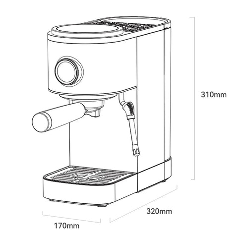 Straight Up Home Barista Dream Machine Featuring A Dual Boiler System Hella Smooth Steam Wand 58 Millimeter Portafilter side view sketch.