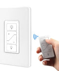 Slick Smart Dimmer Switch With Wireless Remote Control, Single Pole Wall Light Controller and remote hand in action.