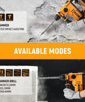 Beast Of A 900W Rotary Hammer Drill With 26mm Concrete Capacity, 2-Function Hammer And Drill Modes, 1200 RPM No-Load Speed
