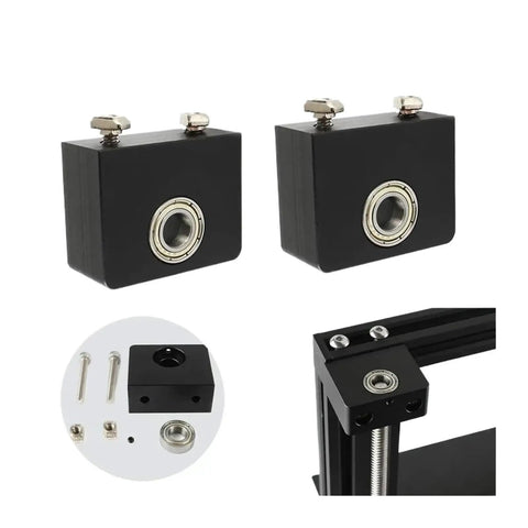 Z Axis Leadscrew Top Mount For 3D Printer Metal Z Rod Bearing Holder In Aluminum Alloy Black Finish Durable Replacement Part For Precise Axis Alignment And Stable Print Motion 1 Piece, components and assembled view