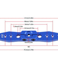 Diagram of Three Piece Aluminum RC Clamping 25T Servo Horns Set With Double Arm Steering Arms, blue finish and measurements