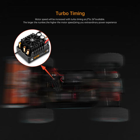 Sensored Brushless Motor And ESC Combo For RC Cars With IP67 Waterproofing, 2-4S LiPo Ready, turbo timing feature displayed