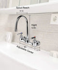 Wall Mount Commercial Kitchen Faucet With 8 Inch Center, 6 Inch Gooseneck Swivel Spout, Dual Handles, Chrome Finish in modern kitchen