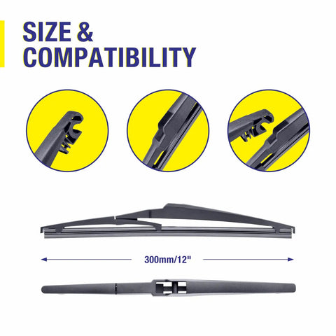 12 Inch Rear Wiper Blades Replacement For Toyota RAV4 Highlander Land Cruiser Yaris Venza Sienna And More Models size and compatibility