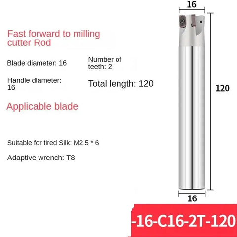 High Efficiency CNC Milling Cutter Rod For Deep Fast Feed And Superior Material Removal, 16mm diameter, 120mm length.