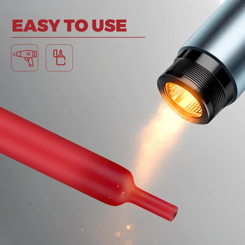Heat gun applying to red 3 To 1 Heat Shrink Tubing Kit With Adhesive Liner Marine Grade for wiring seal.