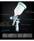 Heavy Duty Pneumatic Paint Sprayer Kit With 1.3mm Nozzle And Advanced Fifteen Hole Atomizing Tip showing upper pot and trigger switch.