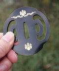 Samurai Sword Koshirae Tsuba Iron Carved 001-026 TDH 026 hand guard close-up, showing ironwork detail and design