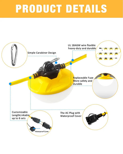 Beastly Bright 100Ft LED Construction String Lights 130W 16000 Lumens Industrial Grade IP65 Waterproof Temporary Lighting details