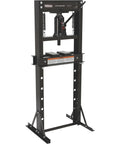 Heavy Duty Twenty Ton Hydraulic Shop Press With Adjustable Platform And Extended Lever For Easy Pumping, steel frame view.