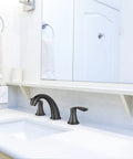 Matte Black Widespread Bathroom Sink Faucet 3 Hole Mount With Stainless Steel Pop Up Drain And cUPC Lead Free Hose Ceramic Valve