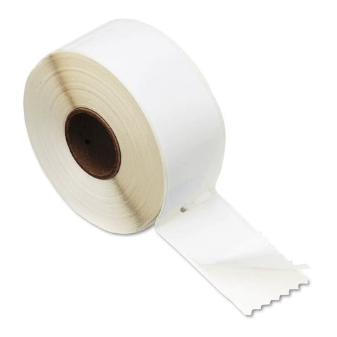 Hassle Free Direct Thermal Mailing Address Labels In Bright White on a roll, sized 1-1/8 X 3-1/2 inches for shipping tasks.
