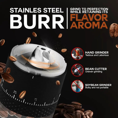 Portable Burr Coffee Grinder For Travel And Camping Cordless Electric Rechargeable Stainless Steel Conical Burr detail