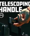 Close-up of telescoping handle on Hella Rugged Roto Molded Drum Hardware Case for easy transport.