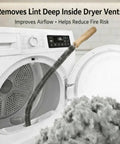 Pro Grade Dryer Vent Cleaner Kit with vacuum hose brush inserted in dryer vent removing lint